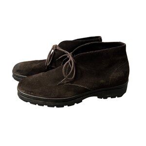 Salvatore Ferragamo Mens Deep Brown Suede Ankle Chukka Boots Size 9 E Wide